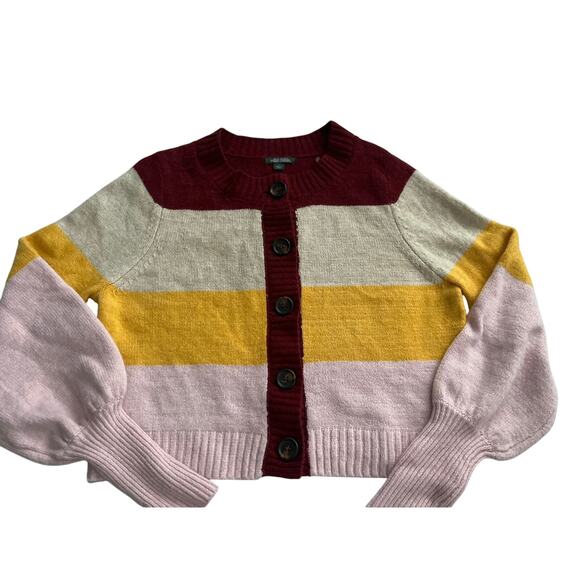 Wild Fable Cropped Colorblock Cardigan Sweater Pink Yellow Burgundy Size M - Picture 1 of 6